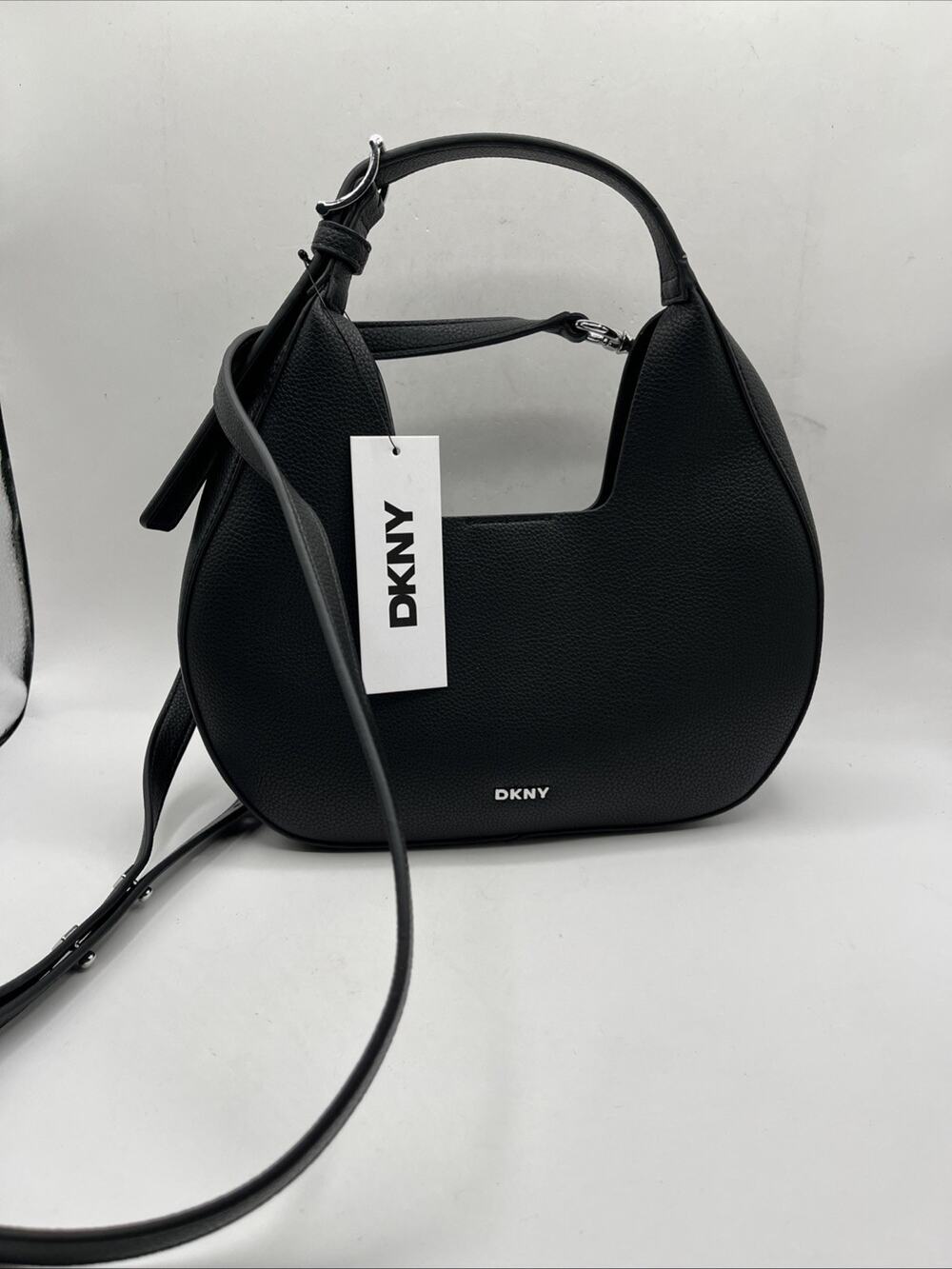 DKNY Camila Small Hobo Crossbody Bag Black Faux Pebbled Leather Adjustable Strap
